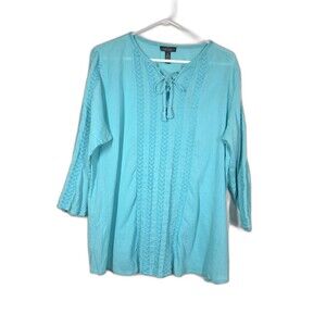 LRL RALPH LAUREN JEANS CO BLUE GAUZY 100% COTTON XL TOP PEASANT BOHO RESORT WEAR